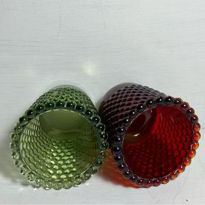Vintage Red and Green Hobnail Votive Candle Holders Set of 2